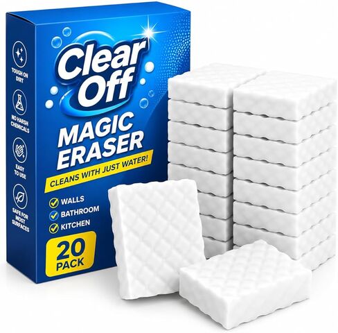 (20-Pack) Magic Eraser Sponge Cleaning – Clear Off 10 Eraser Sponges + 10 Flexi Sheets for Dishes & Household Bathroom Cleaning Remove Stubborn Dirt - Water Based Janitorial and Home Cleaning Supplies in Saudi Arabia