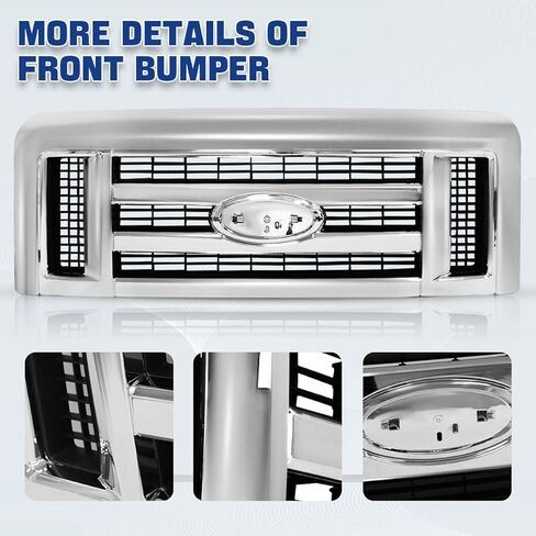 Chrome Grille Assembly for Ford E250 E350 E450 E550 2008-2014, Direct Fit Replacement with Mounting Brackets, OE-Quality Triple Chrome Finish in Saudi Arabia