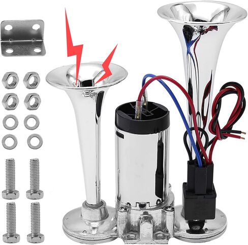 12V 600DB Upgraded Train Horn for Truck, Super Loud Electric Air Horn Kit with Compressor for Car, Impact Train, Lorry, Pickup, Boat, Motorcycle, Electric Horn Blows Loudly, SUV, Polished Silver in Saudi Arabia