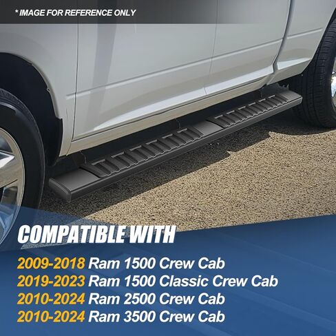 لوحات تشغيل مسطحة من Auto Dynasty متوافقة مع 2009-2024 Ram 1500 2500 3500 Crew Cab، قضبان السكك الحديدية Nerf الجانبية المصنوعة من الألومنيوم، قضبان الخطوات 6 بوصة، مطلية بمسحوق أسود in Kuwait