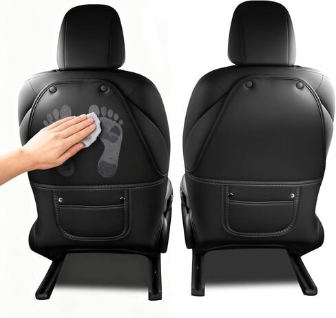 Seat Back Kick Protector Compatible with Tesla Model 3 2017-2025/ Model Y 2021-2025 Accessories, Leather Anti-scratch Kick Mat Cover with Organizer Pocket Black Seatback Protector for Kids Pets in Kuwait