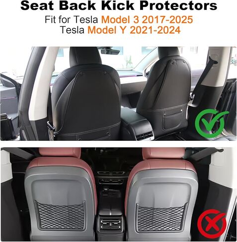 Seat Back Kick Protector Compatible with Tesla Model 3 2017-2025/ Model Y 2021-2025 Accessories, Leather Anti-scratch Kick Mat Cover with Organizer Pocket Black Seatback Protector for Kids Pets in Kuwait