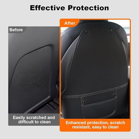 Seat Back Kick Protector Compatible with Tesla Model 3 2017-2025/ Model Y 2021-2025 Accessories, Leather Anti-scratch Kick Mat Cover with Organizer Pocket Black Seatback Protector for Kids Pets in Kuwait