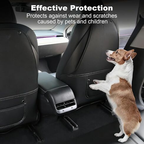 Seat Back Kick Protector Compatible with Tesla Model 3 2017-2025/ Model Y 2021-2025 Accessories, Leather Anti-scratch Kick Mat Cover with Organizer Pocket Black Seatback Protector for Kids Pets in Kuwait