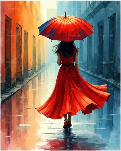City Street Paint by Numbers Kit for Adults - DIY Woman with Red Umbrella Painting on Canvas 16x20In, Acrylic Paint Set, Suitable for Beginners, Art for Home Decoration or Gifts in Saudi Arabia
