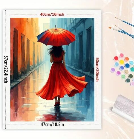 City Street Paint by Numbers Kit for Adults - DIY Woman with Red Umbrella Painting on Canvas 16x20In, Acrylic Paint Set, Suitable for Beginners, Art for Home Decoration or Gifts in Saudi Arabia