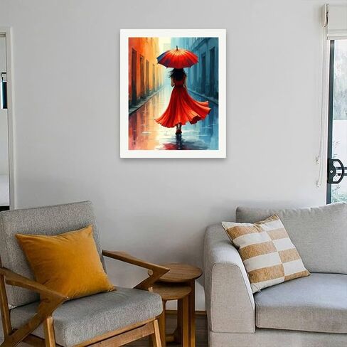 City Street Paint by Numbers Kit for Adults - DIY Woman with Red Umbrella Painting on Canvas 16x20In, Acrylic Paint Set, Suitable for Beginners, Art for Home Decoration or Gifts in Saudi Arabia