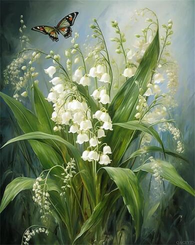 QACEYID Paint by Numbers for Adults, Lily of The Valley Flower, Paint by Numbers on Canvas, DIY Paintwork Drawing Art for Beginner Gift, 40x50cm, Without Frame in Kuwait