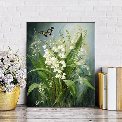 QACEYID Paint by Numbers for Adults, Lily of The Valley Flower, Paint by Numbers on Canvas, DIY Paintwork Drawing Art for Beginner Gift, 40x50cm, Without Frame in Kuwait