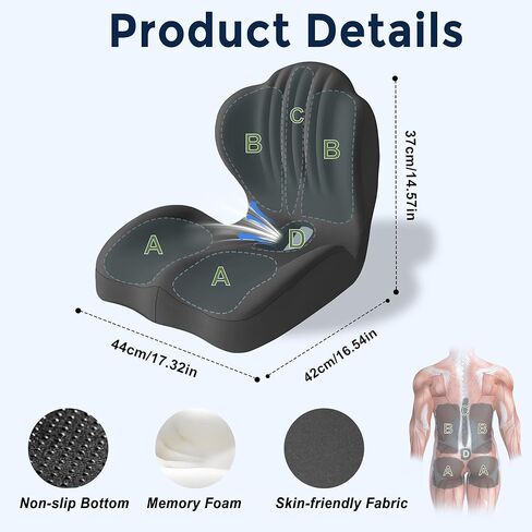 Seat Cushion for Office Chair and Car, L-Shaped Ergonomic Seat Cushions,Memory Foam Orthopedic Cushion with Coccyx Hollow,Lumbar Support & Tailbone Pain Relief for Car, Truck, Home,Gaming Chair,Gray in Saudi Arabia