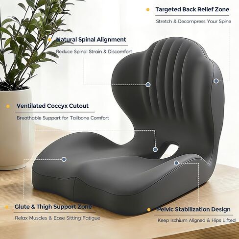 Seat Cushion for Office Chair and Car, L-Shaped Ergonomic Seat Cushions,Memory Foam Orthopedic Cushion with Coccyx Hollow,Lumbar Support & Tailbone Pain Relief for Car, Truck, Home,Gaming Chair,Gray in Saudi Arabia