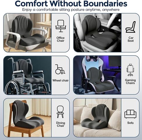 Seat Cushion for Office Chair and Car, L-Shaped Ergonomic Seat Cushions,Memory Foam Orthopedic Cushion with Coccyx Hollow,Lumbar Support & Tailbone Pain Relief for Car, Truck, Home,Gaming Chair,Gray in Saudi Arabia
