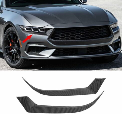 A Pair Front Headlight Eyebrow Trim Cover for Ford Mustang S650 Ecoboot 2024-2025 ABS Plastic Add On (Glossy Black) in Kuwait
