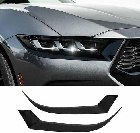 A Pair Front Headlight Eyebrow Trim Cover for Ford Mustang S650 Ecoboot 2024-2025 ABS Plastic Add On (Glossy Black) in Kuwait