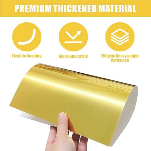 60 Sheets Metallic Gold Cardstock Paper, A4 Size Mirror Paper, Thick 250gsm Heavyweight Finish Gold Foil Board for Crafting, Scrapbooking, Invitations, Card & Decorations, Die Cut Plotter Compatible in Saudi Arabia