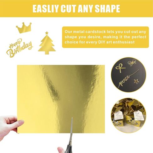 60 Sheets Metallic Gold Cardstock Paper, A4 Size Mirror Paper, Thick 250gsm Heavyweight Finish Gold Foil Board for Crafting, Scrapbooking, Invitations, Card & Decorations, Die Cut Plotter Compatible in Saudi Arabia