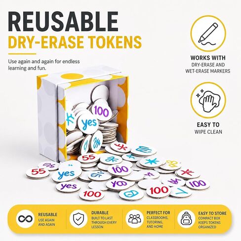 Dry Erase Tokens, 108 Pack Reusable 1 Inch Round Game Tokens, Writable Blank Counters for Markers, Board Games, RPGs, Classroom Activities and DIY Game Design in Kuwait
