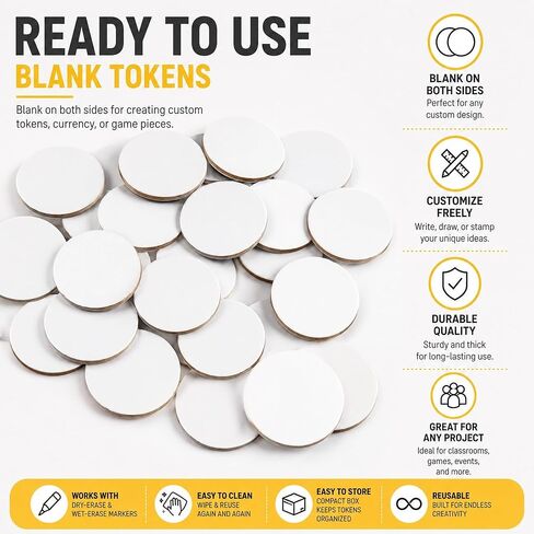 Dry Erase Tokens, 108 Pack Reusable 1 Inch Round Game Tokens, Writable Blank Counters for Markers, Board Games, RPGs, Classroom Activities and DIY Game Design in Kuwait