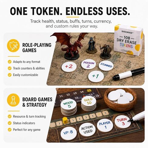 Dry Erase Tokens, 108 Pack Reusable 1 Inch Round Game Tokens, Writable Blank Counters for Markers, Board Games, RPGs, Classroom Activities and DIY Game Design in Kuwait