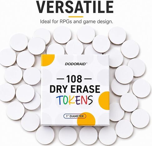 Dry Erase Tokens, 108 Pack Reusable 1 Inch Round Game Tokens, Writable Blank Counters for Markers, Board Games, RPGs, Classroom Activities and DIY Game Design in Kuwait