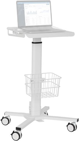 Mobile Laptop Cart on Wheels, Adjustable Height Mobile Laptop Cart with Pneumatic Lifting(31.5" - 47.25"), Storage Basket, Cup Holder, Cable Management for Home, Office and Salon, Cold-Rolled Steel in Saudi Arabia