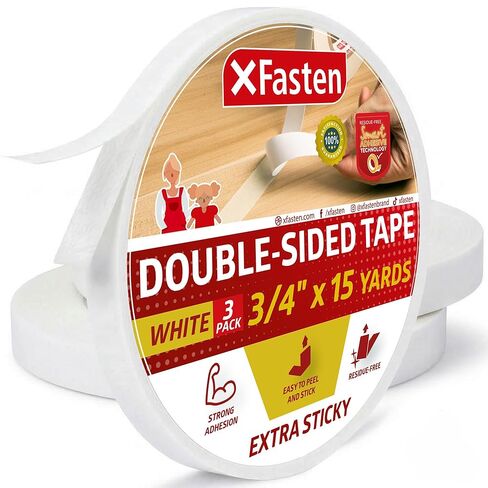 XFasten Extra Strength Double-Sided Tape, White, 3/4-Inch x 15-Yard (Pack of 3) - Extra Sticky for Heavy Duty Bonding (15 Yards per Roll) in Saudi Arabia
