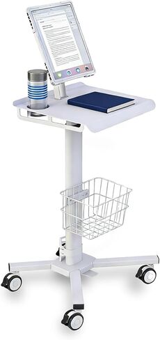 Mobile Laptop Cart on Wheels, Adjustable Height Mobile Laptop Cart with Pneumatic Lifting(31.5" - 47.25"), Storage Basket, Cup Holder, Cable Management for Home, Office and Salon, Cold-Rolled Steel in Kuwait