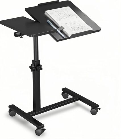 Overbed Table with Wheels Adjustable Height Beside Desk Rolling Hospital Over Bed Table Laptop Stand for Couch Tray Table Bed Sofa Side Table Computer Workstations-Coffee in Kuwait