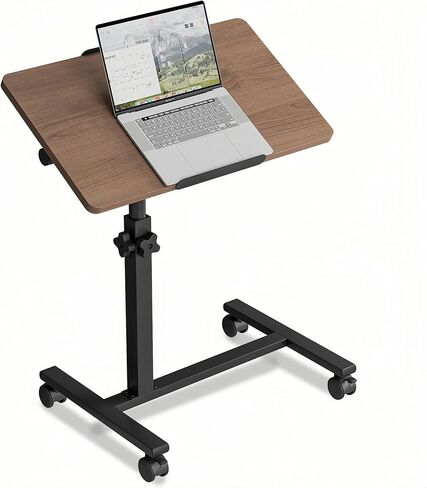 Overbed Table with Wheels Adjustable Height Beside Desk Rolling Hospital Over Bed Table Laptop Stand for Couch Tray Table Bed Sofa Side Table Computer Workstations-Coffee in Kuwait