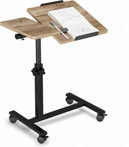 Overbed Table with Wheels Adjustable Height Beside Desk Rolling Hospital Over Bed Table Laptop Stand for Couch Tray Table Bed Sofa Side Table Computer Workstations-Coffee in Kuwait
