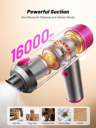 DRFLASH Car Vacuum, 16000PA Strong Suction Handheld Vacuum Cordless, 6-in-1 Portable Mini Car Vacuum Cleaner with LED Light, Type-C Fast Charging, Small Handheld Vac for Car Interior, Pet Hair, Home in Kuwait