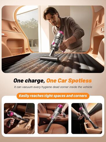 DRFLASH Car Vacuum, 16000PA Strong Suction Handheld Vacuum Cordless, 6-in-1 Portable Mini Car Vacuum Cleaner with LED Light, Type-C Fast Charging, Small Handheld Vac for Car Interior, Pet Hair, Home in Kuwait