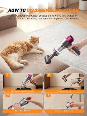 DRFLASH Car Vacuum, 16000PA Strong Suction Handheld Vacuum Cordless, 6-in-1 Portable Mini Car Vacuum Cleaner with LED Light, Type-C Fast Charging, Small Handheld Vac for Car Interior, Pet Hair, Home in Kuwait