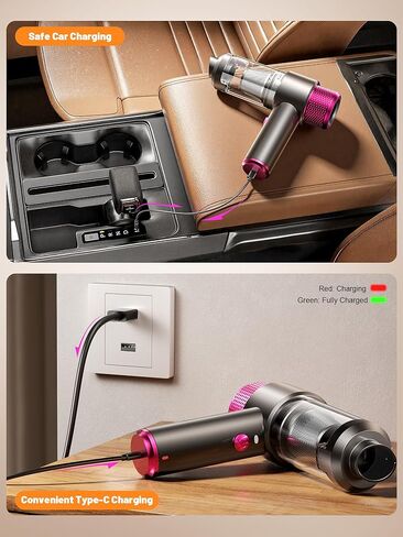 DRFLASH Car Vacuum, 16000PA Strong Suction Handheld Vacuum Cordless, 6-in-1 Portable Mini Car Vacuum Cleaner with LED Light, Type-C Fast Charging, Small Handheld Vac for Car Interior, Pet Hair, Home in Kuwait