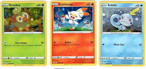 Grookey Sobble Scorbunny - مجموعة بطاقات ترويجية من رقائق السيف والدرع الكونية - 010/202-030/202-054/202 in Kuwait