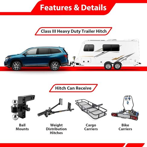 WeiSen Class 3 2" Trailer Hitch Receiver Compatible with Acura MDX 14-20 Fit Honda Pilot 16-22 Accessories Heavy Duty Steel Tow Hitch Black for Ball Mounts, Cargo Racks, Bike Racks in Kuwait