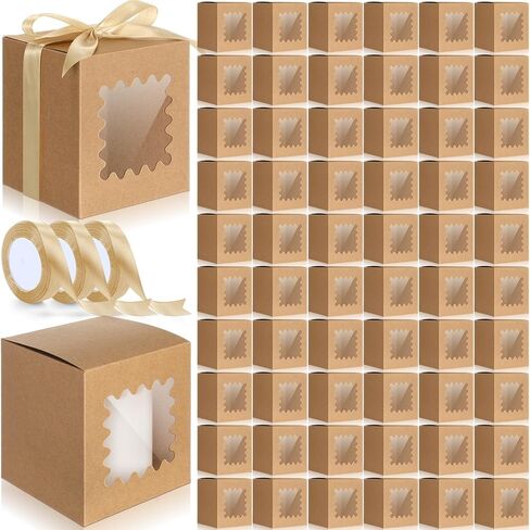 Windyun 100 Pcs Mug Boxes with Ribbon for Gifts Sublimation Mug Transparent Packaging Box for 11oz, 12oz, 15oz Ceramic Coffee Cups with Clear Window Cups Gift Wrapping(Cowhide) in Kuwait