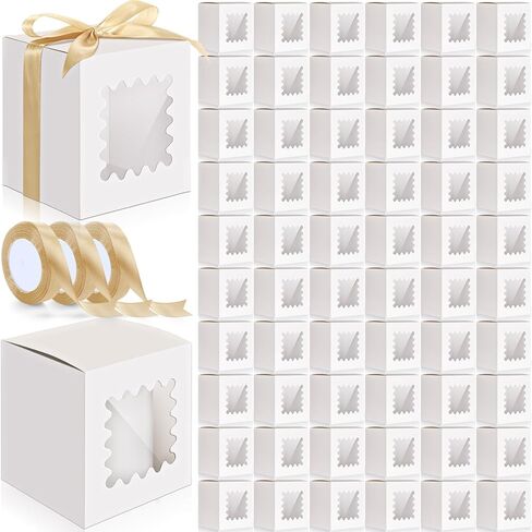 Windyun 100 Pcs Mug Boxes with Ribbon for Gifts Sublimation Mug Transparent Packaging Box for 11oz, 12oz, 15oz Ceramic Coffee Cups with Clear Window Cups Gift Wrapping(Cowhide) in Kuwait