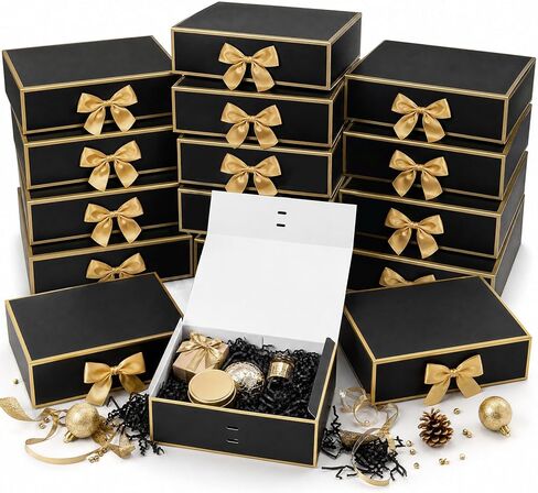 Joyvera 12 Pack Black Gift Boxes with Lids, 12 x 8.5 x 3.3 Inches Groomsmen Proposal Box, Luxury Gift Boxes with Ribbon for Wedding, Birthday, Bridesmaid, Christmas in Saudi Arabia