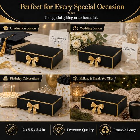 Joyvera 12 Pack Black Gift Boxes with Lids, 12 x 8.5 x 3.3 Inches Groomsmen Proposal Box, Luxury Gift Boxes with Ribbon for Wedding, Birthday, Bridesmaid, Christmas in Saudi Arabia