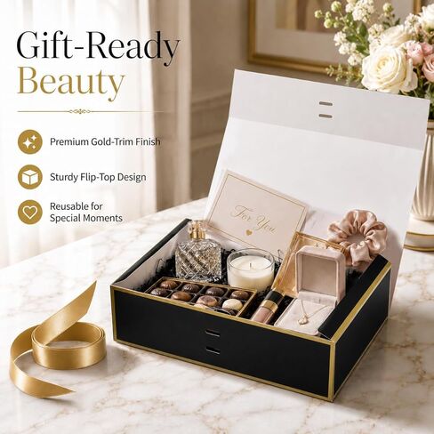 Joyvera 12 Pack Black Gift Boxes with Lids, 12 x 8.5 x 3.3 Inches Groomsmen Proposal Box, Luxury Gift Boxes with Ribbon for Wedding, Birthday, Bridesmaid, Christmas in Saudi Arabia