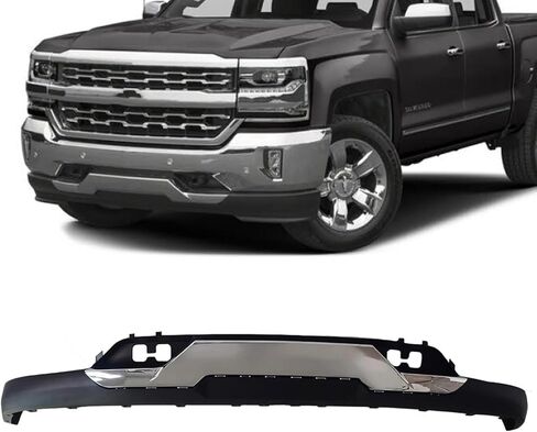Front Lower Bumper Valance w/Chrome Skid Plate & Air Dam Deflector, Tow Hook Holes, Compatible with 2016–2019 Chevy Silverado 1500 Z71 in Saudi Arabia