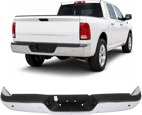 ALMULOO Split-type Rear Step Bumper Compatible with 2009-2019 Dodge Ram 1500 2500 3500 w/Sensor Holes&License Plate Lights Steel+Plastic Chrome+Powder Coated Replacement for CH1103122 in Kuwait