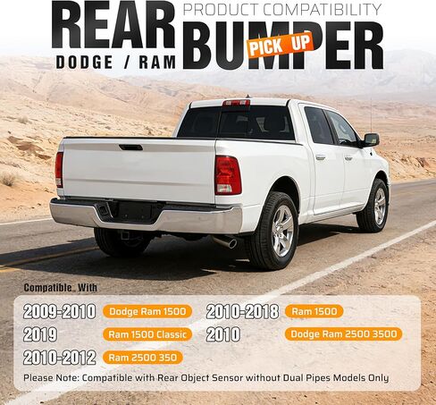 ALMULOO Split-type Rear Step Bumper Compatible with 2009-2019 Dodge Ram 1500 2500 3500 w/Sensor Holes&License Plate Lights Steel+Plastic Chrome+Powder Coated Replacement for CH1103122 in Kuwait