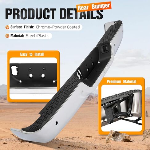 ALMULOO Split-type Rear Step Bumper Compatible with 2009-2019 Dodge Ram 1500 2500 3500 w/Sensor Holes&License Plate Lights Steel+Plastic Chrome+Powder Coated Replacement for CH1103122 in Kuwait