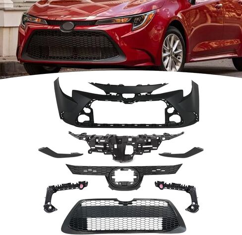 Front Body Bumper Kit Fit For 2020 2021 2022 Toyota Corolla LE/XLE Front Upper Lower Grille & Front Bumper Cover With Trims + Support Retainer Brackets Replacement in Kuwait