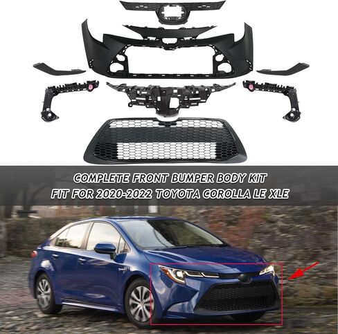 Front Body Bumper Kit Fit For 2020 2021 2022 Toyota Corolla LE/XLE Front Upper Lower Grille & Front Bumper Cover With Trims + Support Retainer Brackets Replacement in Kuwait
