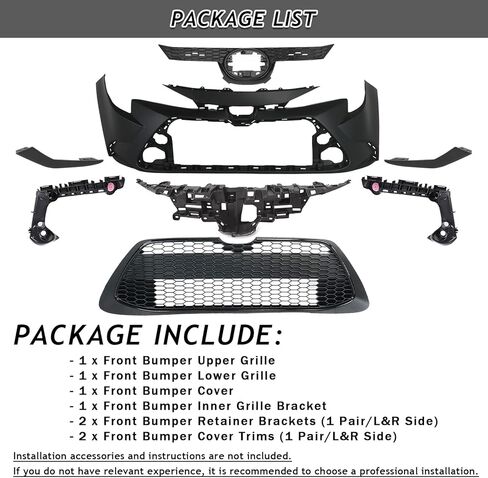 Front Body Bumper Kit Fit For 2020 2021 2022 Toyota Corolla LE/XLE Front Upper Lower Grille & Front Bumper Cover With Trims + Support Retainer Brackets Replacement in Kuwait