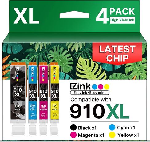 خراطيش حبر E-Z 910XL لاستبدال طابعات HP لحزمة كومبو خراطيش حبر HP 910XL 910XL باللون الأسود واللون تستخدم مع طابعات OfficeJet 8010 8015 8018 8022 Pro 8025 8020 (4 عبوات) in Kuwait
