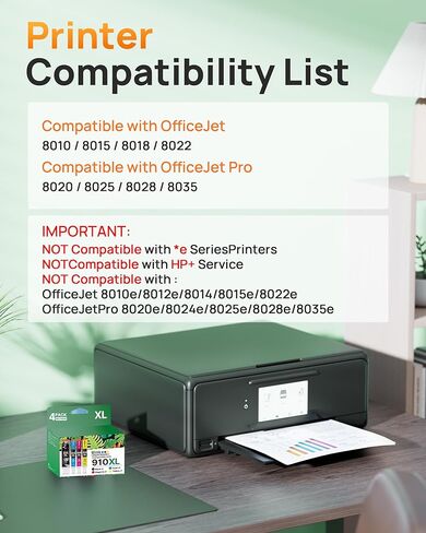 خراطيش حبر E-Z 910XL لاستبدال طابعات HP لحزمة كومبو خراطيش حبر HP 910XL 910XL باللون الأسود واللون تستخدم مع طابعات OfficeJet 8010 8015 8018 8022 Pro 8025 8020 (4 عبوات) in Kuwait